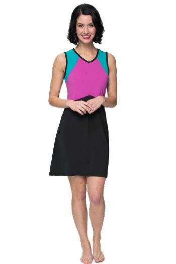 Sleeveless Swim n' Tennis Dress & Cover Up - Chlorine Proof | HydroChic Black/Jade/Violet / XS by HydroChic Sleeveless Swim n' Tennis Dress & Cover Up - Chlorine Proof | HydroChic Black/Jade/Violet / XS by HydroChic