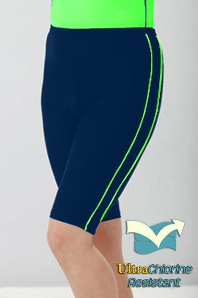Knee Length Swim Shorts with Accent Piping – Chlorine Proof & UPF 50+