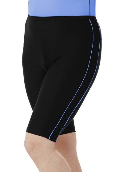 Knee Length Swim Shorts with Accent Piping - Chlorine Proof
