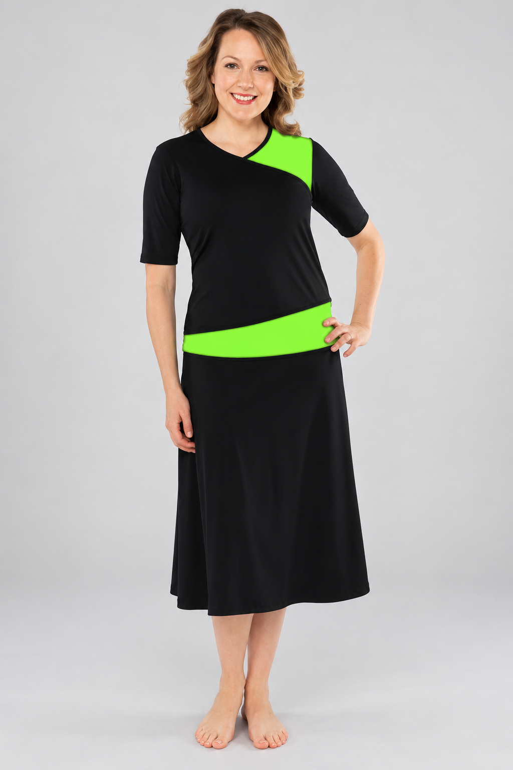 Activewear Long Swim and Sports Skirt 28" – Chlorine Proof & UPF 50+ (with Attached Leggings)