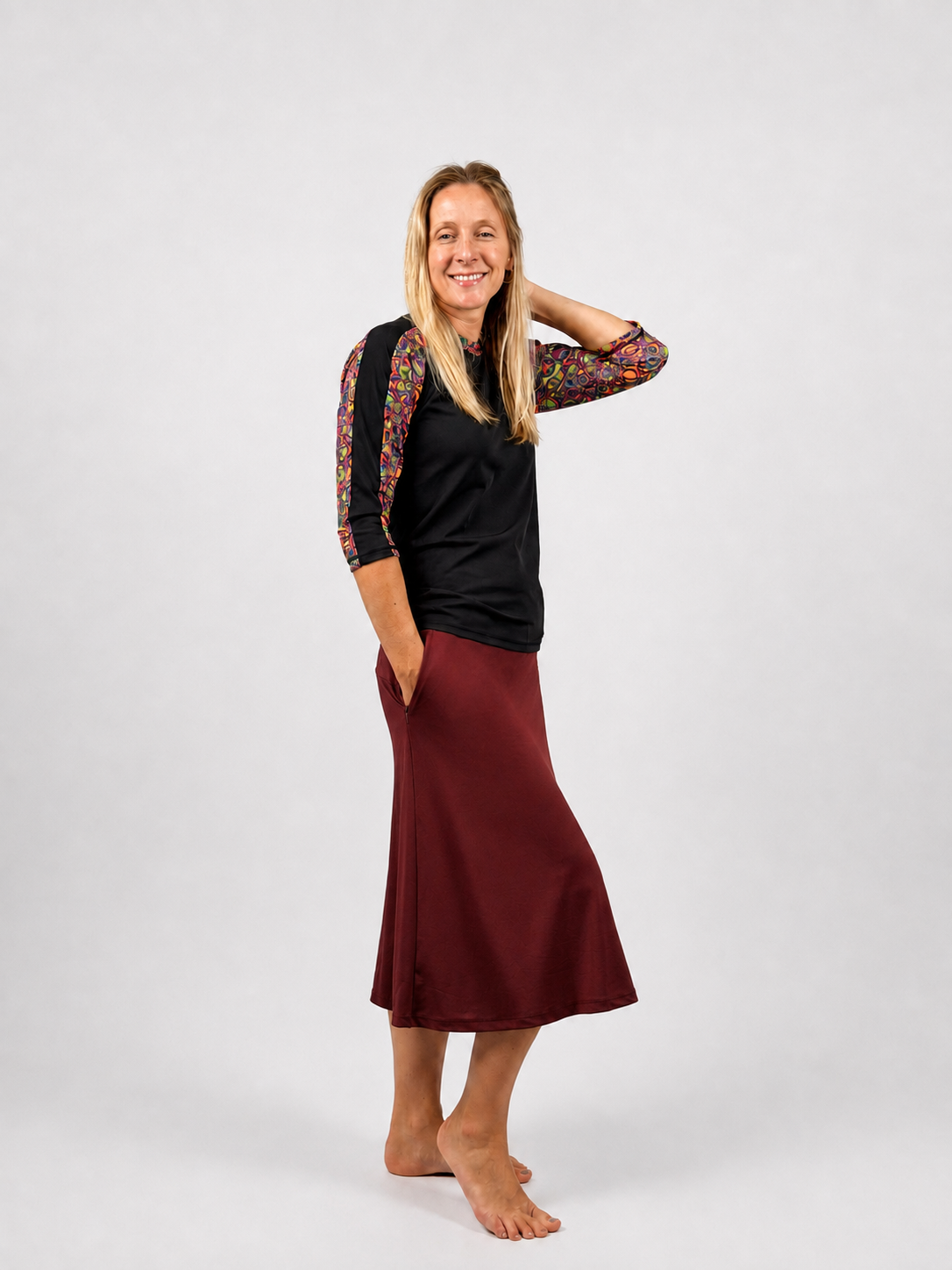 Activewear Long Swim and Sports Skirt 28" – Chlorine Proof & UPF 50+ (with Attached Leggings)