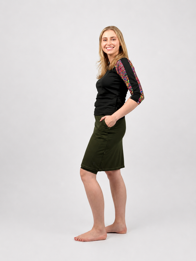 Mia A-line Faux Wrap Swim Skirt 22.5" - Chlorine Proof (with attached shorts)
