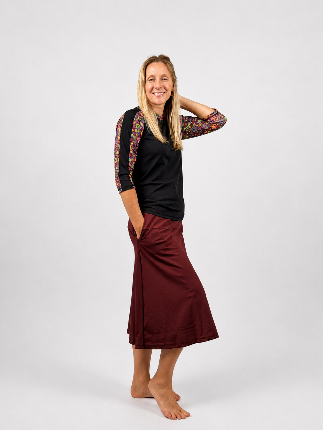 Activewear Long Swim and Sports Skirt 28" - Chlorine Proof (with attached leggings)