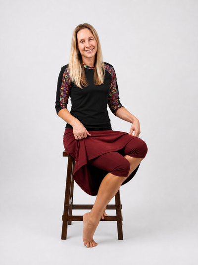 Activewear Long Swim and Sports Skirt 28" – Chlorine Proof & UPF 50+ (with Attached Leggings)