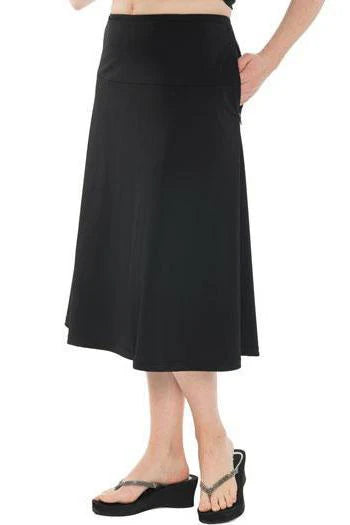 Activewear Long Swim and Sports Skirt 28" – Chlorine Proof & UPF 50+ (with Attached Leggings)
