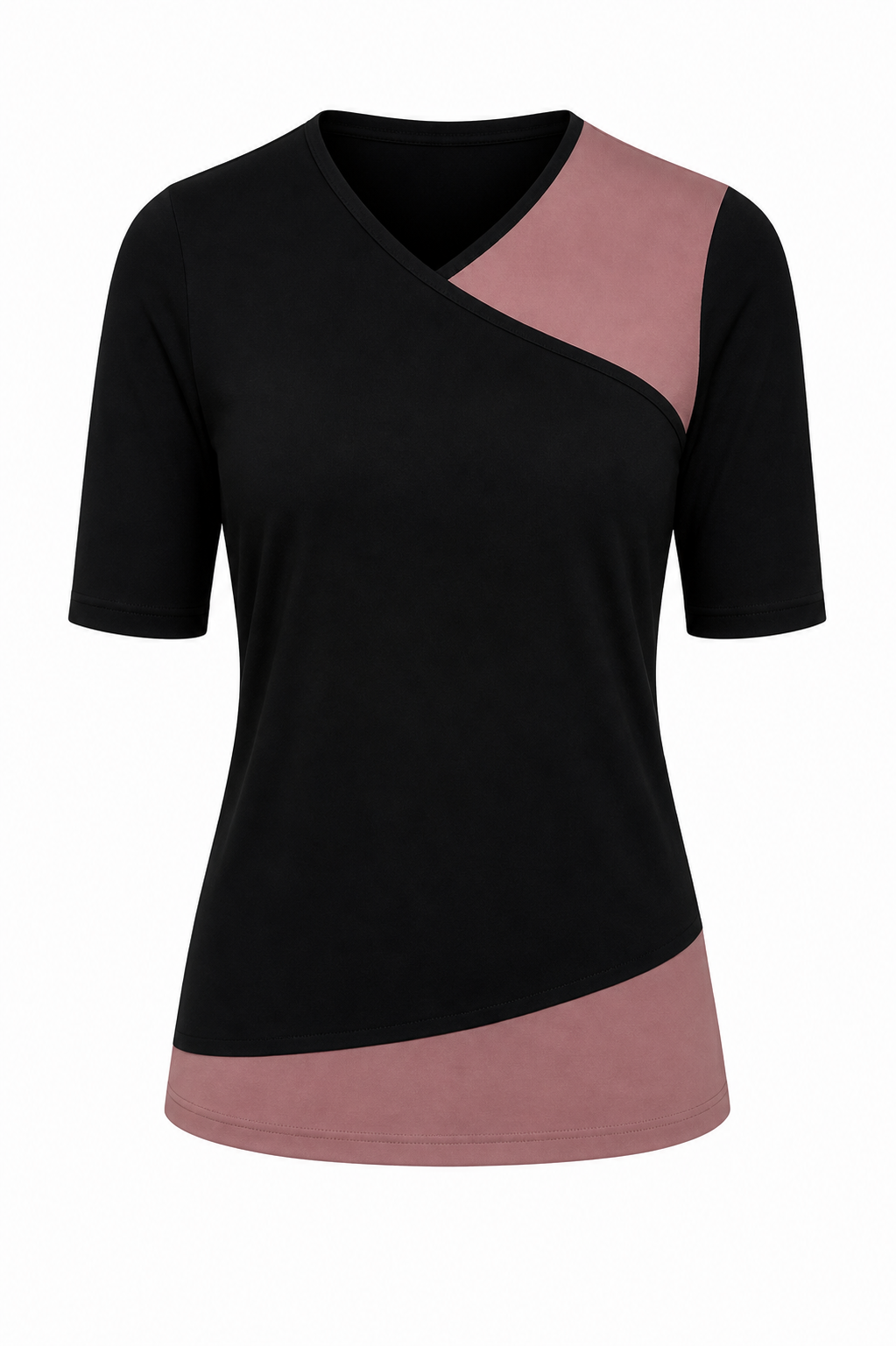 Faux Wrap V-neck Swim Top – Black Lime – Chlorine Proof & UPF 50+