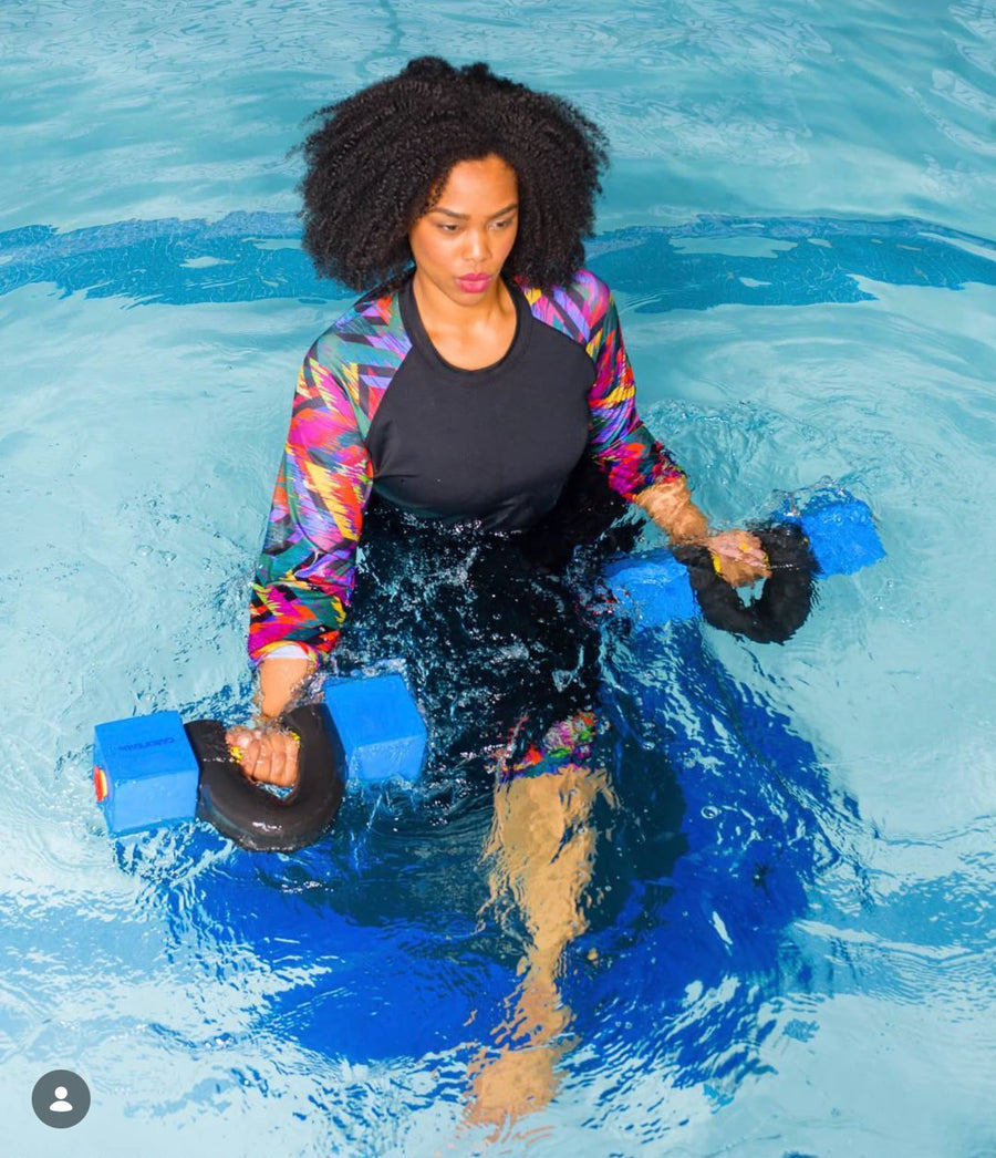 Woman in HydroChic swimwear at the pool