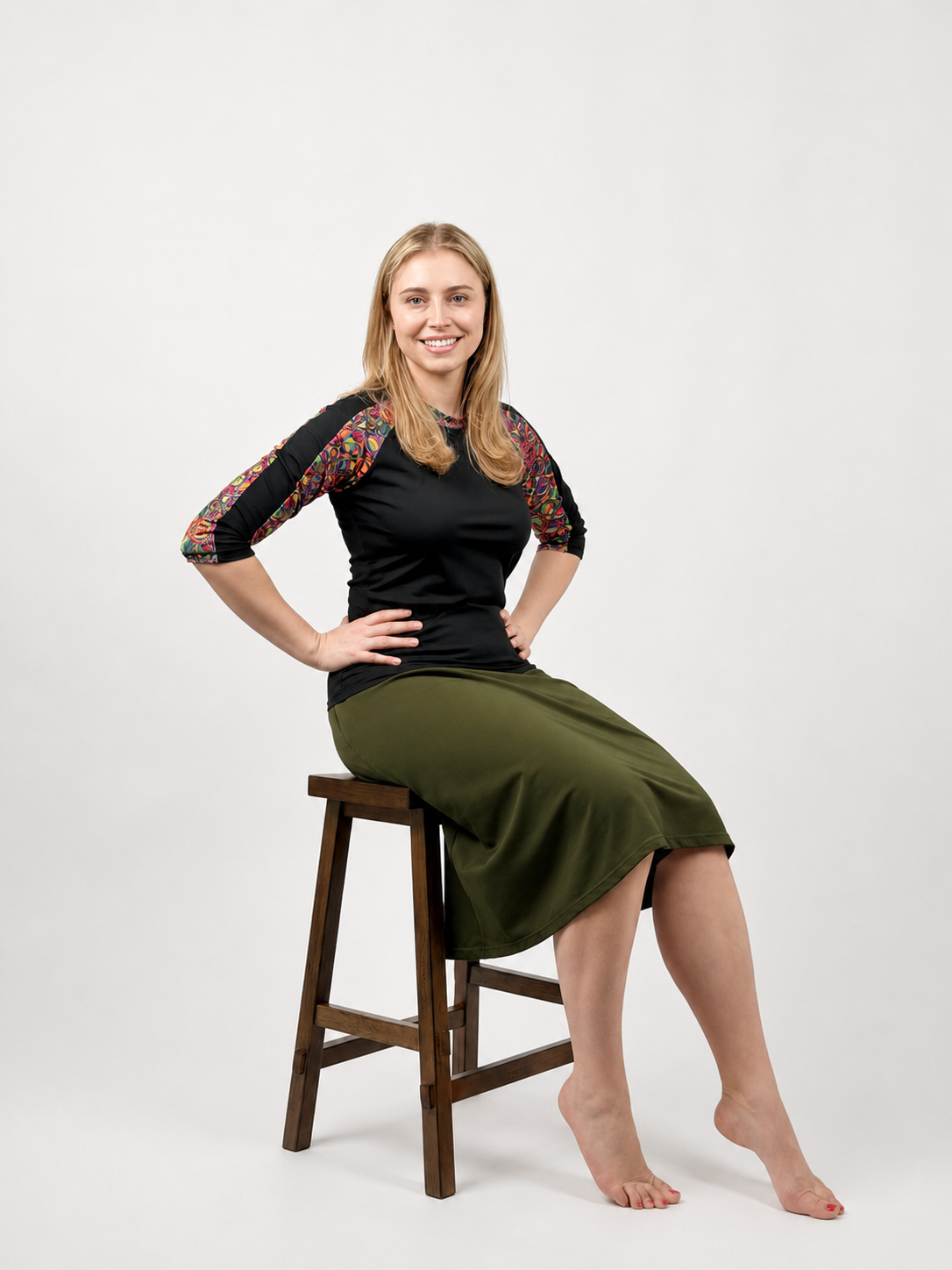 Activewear Long Swim and Sports Skirt 28" – Chlorine Proof & UPF 50+ (with Attached Leggings)