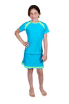 Girl's 3/4 Sleeve Raglan Swim Top and Long Swim Skirt Set