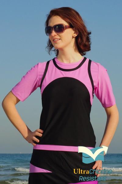 Athletic Short Sleeve Mock Tank UV Top- for Swim N' Sport