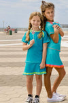 Girl's Short Sleeve Swim Top and Girl's Ruffle Swim Skirt