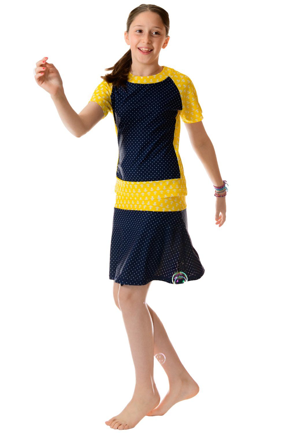 Girls Anchor Polka Dot Modest Swing Skirt Set (with attached shorts)