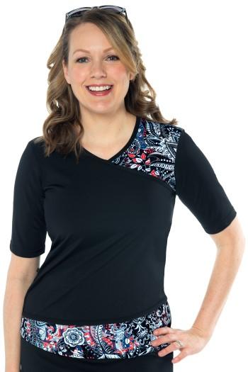 Faux Wrap V-neck Swim Top - Chlorine Proof