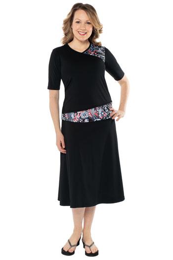 Activewear Long Swim and Sports Skirt 28" – Chlorine Proof & UPF 50+ (with Attached Leggings)