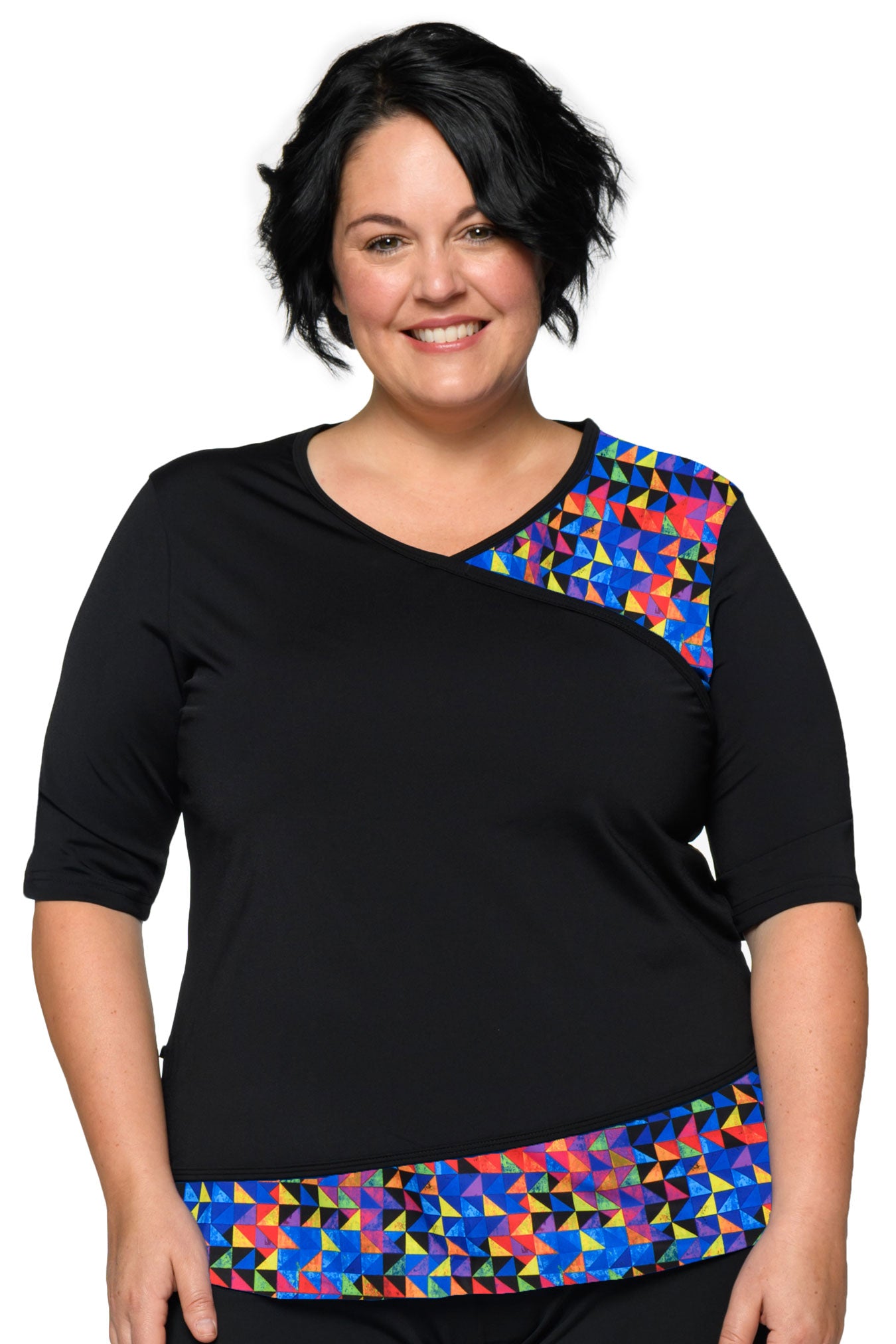 Faux Wrap V-neck Swim Top - Chlorine Proof