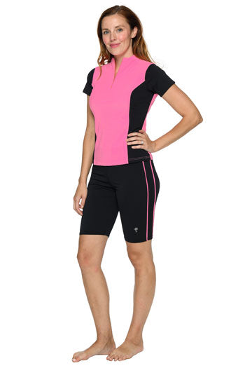 Knee Length Swim Shorts with Accent Piping – Chlorine Proof & UPF 50+