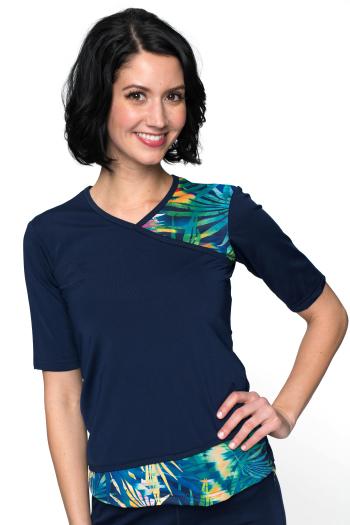 Faux Wrap V-neck Swim Top - Chlorine Proof