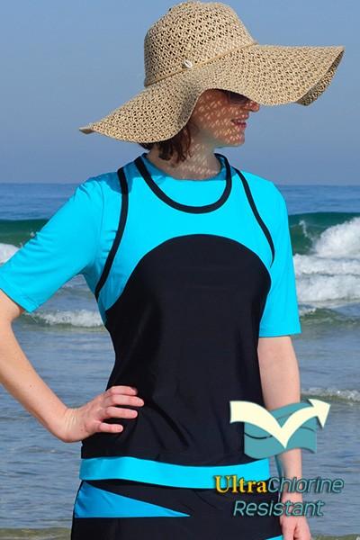 Athletic Short Sleeve Mock Tank UV Top- for Swim N' Sport