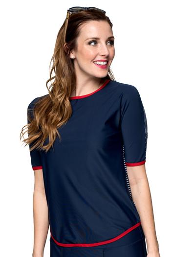 HydroChic Scoop Neck Short Sleeve Swim Shirt, Women's, Size: 2XL, Blue