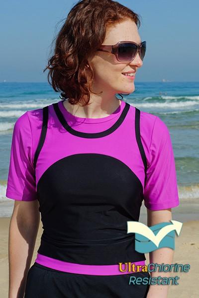 Athletic Short Sleeve Mock Tank UV Top- for Swim N' Sport