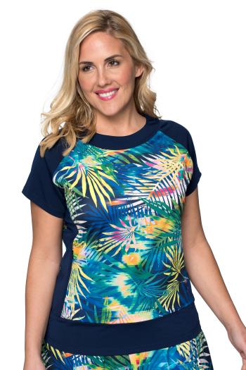  Womens Plus Size Rashguard Short Sleeve Navy Blue